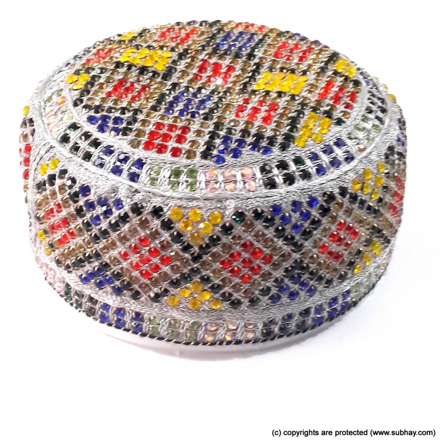 Multi Color Round Full Sindhi Nagina /  Zircon Cap or Topi MKC-805